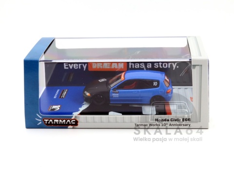 Model samochodu Honda Civic EG6 Tarmac Works 10th Anniversary Black / Blue w skali 1:64 - gablotka