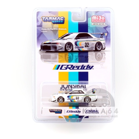 Model samochodu Nissan Skyline GT-R R32 Widebody Jonsibal Designworks GReddy White MiJo Exclusives Limited Edition w skali 1:64