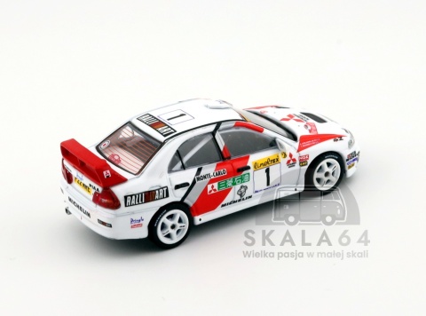 Model samochodu Mitsubishi Lancer Evolution IV Rallye Monte-Carlo 1997 Tommi Makinen Seppo Harjanne w skali 1:64 - tył
