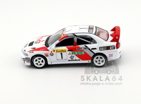 Model samochodu Mitsubishi Lancer Evolution IV Rallye Monte-Carlo 1997 Tommi Makinen Seppo Harjanne w skali 1:64 - bok