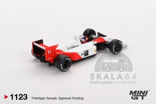 MINI GT McLaren MP4/4 #11 Alan Prost 1988 Japanese Grand Prix 2nd Place White Red MGT01123-L 1:64