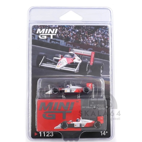 Model bolidu Formuły 1 McLaren MP4/4 #11 Alan Prost 1988 Japanese Grand Prix 2nd Place w skali 1:64 - blister