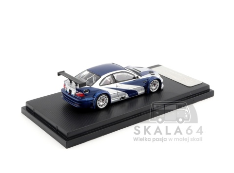 Model samochodu  PLAYER BMW M3 E46 GTR Need For Speed Most Wanted Edition Silver Blue w skali 1:64 - tył