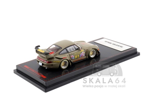 Model samochodu Porsche 911 RWB 993 Matte Green #91 RAUH-Welt Begriff w skali 1:64 - tył