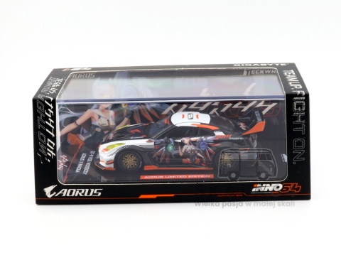 Model samochodu Nissan GT-R R35 Widebody AORUS Limited Edition White Black w skali 1:64 - gablotka