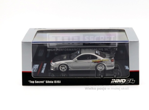 Model samochodu TOP SECRET Nissan Silvia S15 Silver w skali 1:64 - gablotka