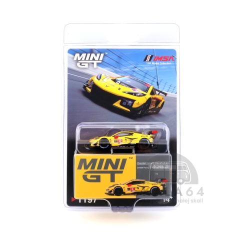Model samochodu Chevrolet Corvette Z06 GT3.R #4 Pratt Miller Motorsports 2025 IMSA Daytona 24 Hrs Yellow Red w skali 1:64 - blister