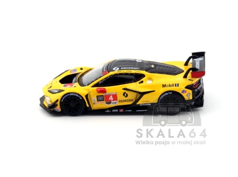 Model samochodu Chevrolet Corvette Z06 GT3.R #4 Pratt Miller Motorsports 2025 IMSA Daytona 24 Hrs Yellow Red w skali 1:64 - bok
