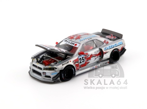 Model samochodu Nissan Skyline GT-R R34 Kaido Star Racing Silver Red Black w skali 1:64 - maska