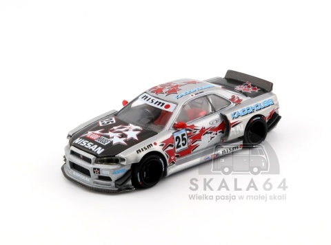 Model samochodu Nissan Skyline GT-R R34 Kaido Star Racing Silver Red Black w skali 1:64 - przód