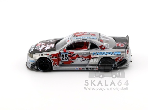 Model samochodu Nissan Skyline GT-R R34 Kaido Star Racing Silver Red Black w skali 1:64 - bok