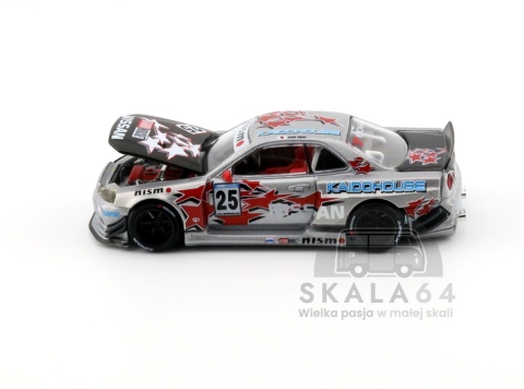 Model samochodu Nissan Skyline GT-R R34 Kaido Star Racing Silver Red Black w skali 1:64 - bok