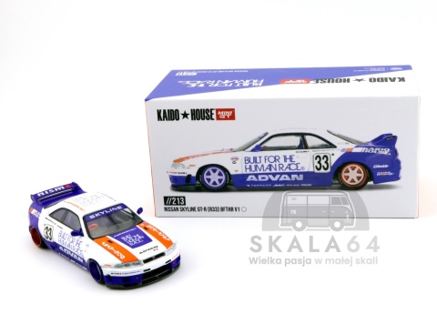 MINI GT Kaido House 213 Nissan Skyline GT-R R33 BFTHR V1 White Blue Red KHMG213 1:64