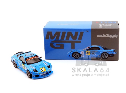 Model samochodu Mazda RX-7 RE-Amemiya 2025 D1GP Blue w skali 1:64 - kartonik