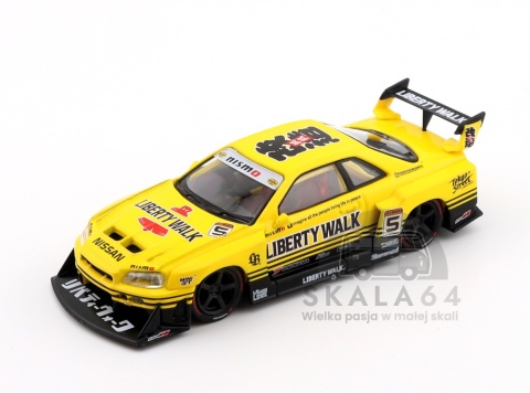 Model samochodu Nissan LB-ER34 Super Silhouette Skyline Sport Yellow w skali 1:64 - przód