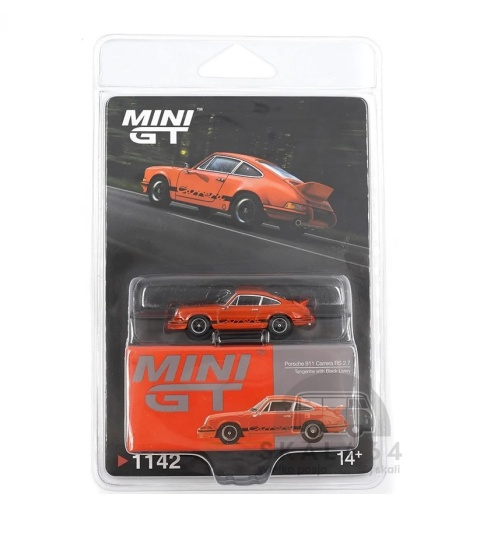Model samochodu Porsche 911 Carrera RS 2.7 Tangerine with Black Livery w skali 1:64 - blister