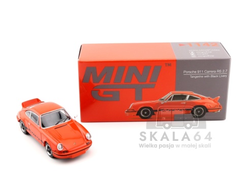 MINI GT Porsche 911 Carrera RS 2.7 Tangerine with Black Livery LHD MGT01142-L 1:64