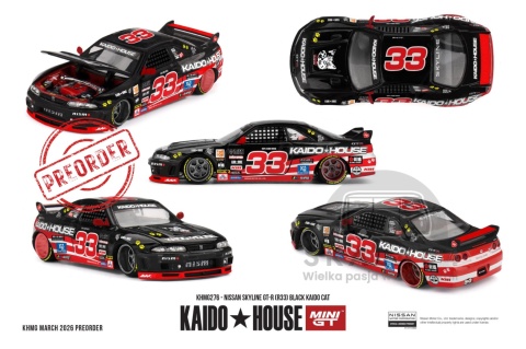 PREORDER MINI GT Kaido House 1995 Nissan Skyline GTR (R33) Black Kaido Cat KHMG276 1:64