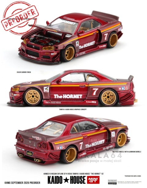 PREORDER MINI GT Kaido House 1999 Nissan Skyline GTR (R34) Tamiya X Kaido House The Hornet V2 KHMG315 1:64