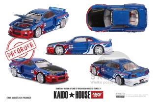 PREORDER MINI GT Kaido House KHMG294 1999 Nissan Skyline GT-R (R34) Kaido House Flames V1