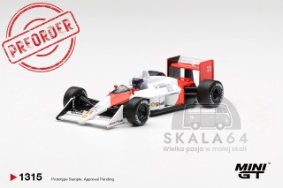 PREORDER MINI GT MGT01315-L 1988 McLaren MP4/4 #11 Alain Porst Canadian Grand Prix 2nd place, white/red