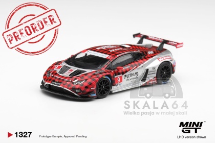PREORDER MINI GT MGT01327-L 2025 Lamborghini Huracan GT3 EVO2 #9 Pfaff Motorsports Weathertech GTD Pro, red/silver