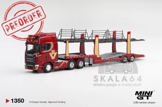 PREORDER MINI GT MGT01350-L Scania 770S A6x4NA Car Transporter V8 *50th Anniersary*