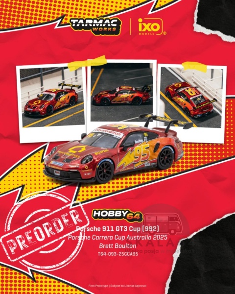 PREORDER TARMAC WORKS 2025 Porsche 911 GT3 Cup (992) Brett Boulton Porsche Carrera CUP Australia 1:64