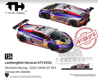 PREORDER TRENDS HOBBY Lamborghini Huracan GT3 EVO2 Absolute Racing China GT 2026 #63 Ultraman 1:64 TH241083D