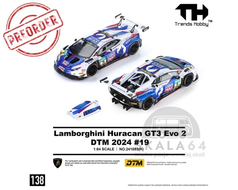 PREORDER TRENDS HOBBY Lamborghini Huracan GT3 EVO2 DTM 2024 #19 Blue/White 1:64 TH241083H