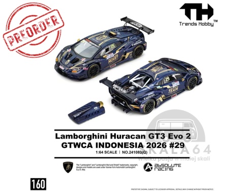 PREORDER TRENDS HOBBY Lamborghini Huracan GT3 EVO2 GTWCA Indonisia 2026 #29 Blue 1:64 TH241083Q