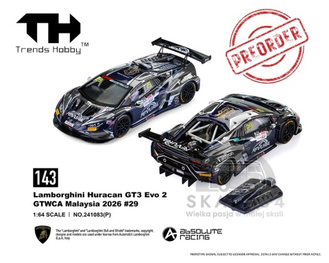 PREORDER TRENDS HOBBY Lamborghini Huracan GT3 EVO2 GTWCA Malaysia 2026 #29 1:64 TH241083P