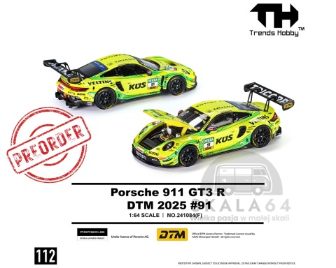 PREORDER TRENDS HOBBY Porsche 911 GT3 R DTM 2025 #91 Yellow/Green 1:64 TH241084F