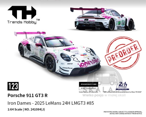 PREORDER TRENDS HOBBY Porsche 911 GT3 R Iron Dames Le Mans 24H 2025 #85 1:64 TH241084J