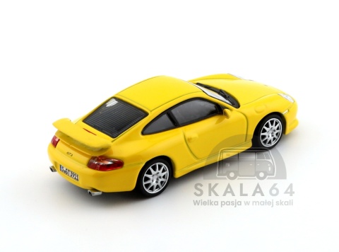 Model samochodu Porsche 911 GT3 type 996 Yellow w skali 1:64 - tył