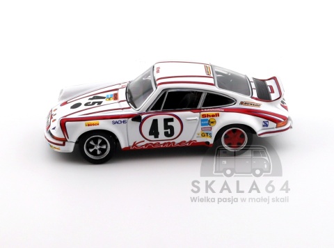 Model samochodu Porsche 911 Carrera RSR 2.8 24h Le Mans 1973 Winner #45 w skali 1:64 - bok