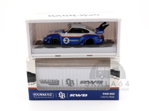 Model samochodu Porsche 911 RWB 993 LBWK Liberty Walk Blue White Rothmans w skali 1:64 - zestaw