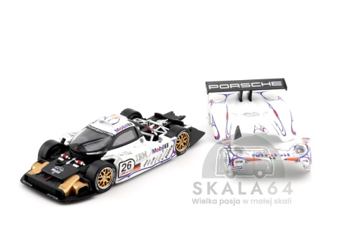 Model samochodu Porsche 911 GT1 24h Le Mans 1998 Winner #26 L. Aïello A. McNish S. Ortelli w skali 1:64 - przód