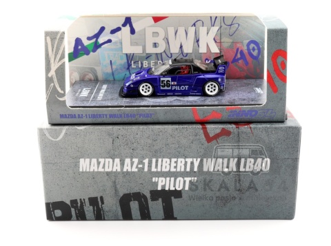 Model samochodu Mazda AZ-1 LBWK Liberty Walk LB40 Pilot Blue w skali 1:64 - opakowanie