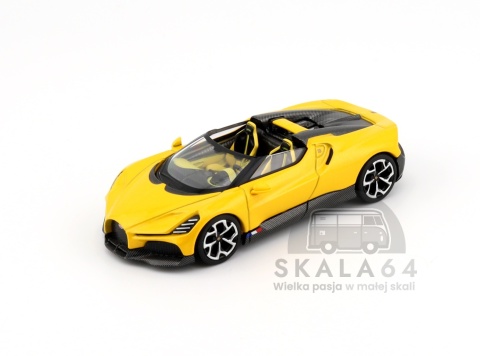 Model samochodu Bugatti W16 Mistral Yellow w skali 1:64 - przód