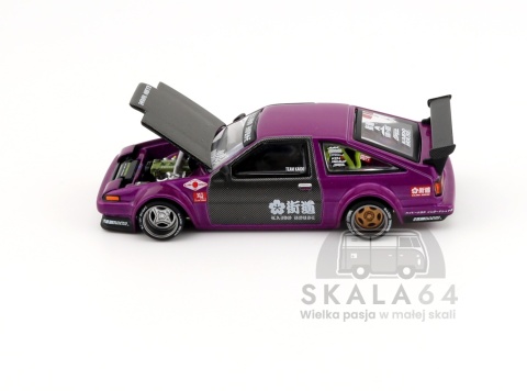 Model samochodu Toyota AE86 Sprinter Trueno TOUGE V1 Purple w skali 1:64 - maska