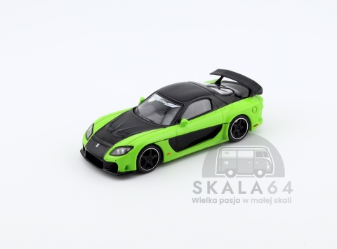Model samochodu Mazda RX-7 Veilside Fortune7 Green LHD w skali 1:64 - przód