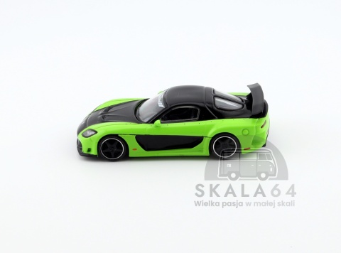 Model samochodu Mazda RX-7 Veilside Fortune7 Green LHD w skali 1:64 - bok