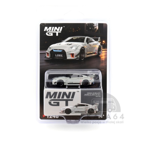 Model samochodu Nissan LB-Silhouette WORKS GT 35GT-RR Ver. 1 Matt Grey LHD w skali 1:64 - blister
