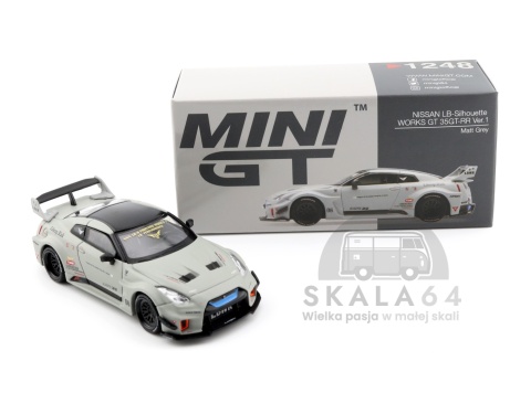 Model samochodu Nissan LB-Silhouette WORKS GT 35GT-RR Ver. 1 Matt Grey LHD w skali 1:64 - kartonik
