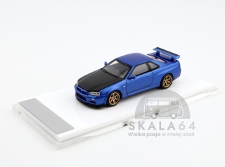 MOTORHELIX Nissan Skyline GT-R R34 V-Spec II Bayside Blue w/ Carbon Fiber Bonnect 1:64 M63450