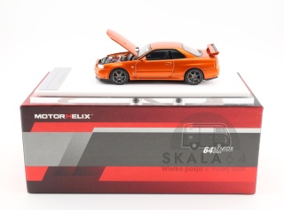 MOTORHELIX Nissan Skyline GT-R R34 V-Spec II Customized Metallic Orange 1:64 M63471