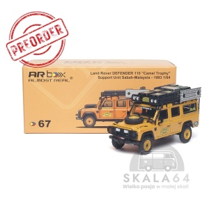 PREORDER ALMOST REAL AR BOX 1993 Land Rover Defender 110 Camel Trophy Supprt Unit Sabah Malaysia 1:64