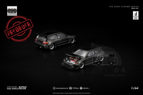 PREORDER POP RACE Dark Chrome Honda Pandem Civic EG6 PRDC007 1:64