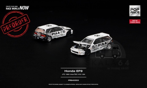 PREORDER POP RACE Honda Civic (EF9) #15 JTC 1991 InterTEC PR640553 1:64
